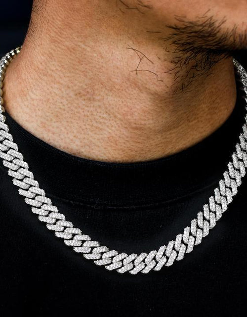 Load image into Gallery viewer, The Shining Moment II® - 13mm Iced Diamond Prong Link Cuban Choker Chain in White Gold by Bling Proud | Urban Jewelry Online Store
