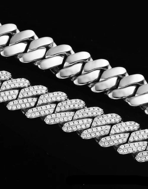 Load image into Gallery viewer, The Shining Moment II® - 13mm Iced Diamond Prong Link Cuban Choker Chain in White Gold by Bling Proud | Urban Jewelry Online Store
