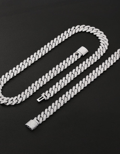 Load image into Gallery viewer, The Shining Moment II® - 13mm Iced Diamond Prong Link Cuban Choker Chain in White Gold by Bling Proud | Urban Jewelry Online Store

