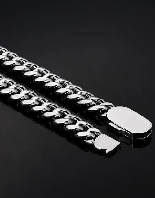 Load image into Gallery viewer, The Silver Lining Ⅱ® - Cuban Link Chain Silver White Gold (Push Button Clasp) by Bling Proud | Urban Jewelry Online Store
