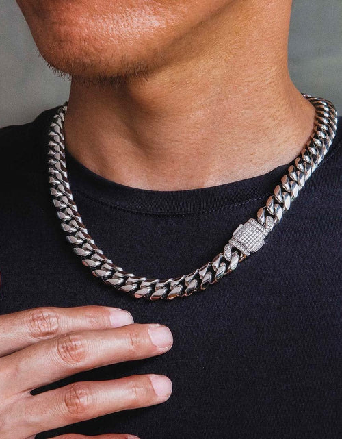 Load image into Gallery viewer, The Stormtrooper® - 12mm Iced Miami Cuban Link Chain White Gold Plated with CZ Clasp by Bling Proud | Urban Jewelry Online Store
