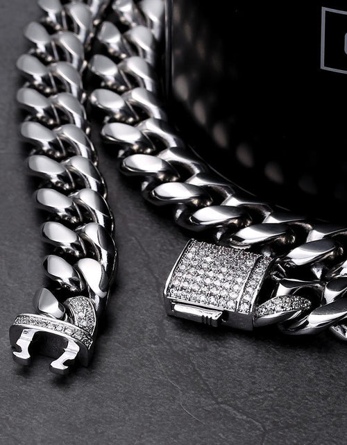 Load image into Gallery viewer, The Stormtrooper® - 12mm Iced Miami Cuban Link Chain White Gold Plated with CZ Clasp by Bling Proud | Urban Jewelry Online Store
