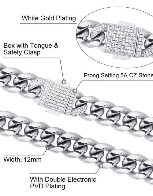 Load image into Gallery viewer, The Stormtrooper® - 12mm Iced Miami Cuban Link Chain White Gold Plated with CZ Clasp by Bling Proud | Urban Jewelry Online Store

