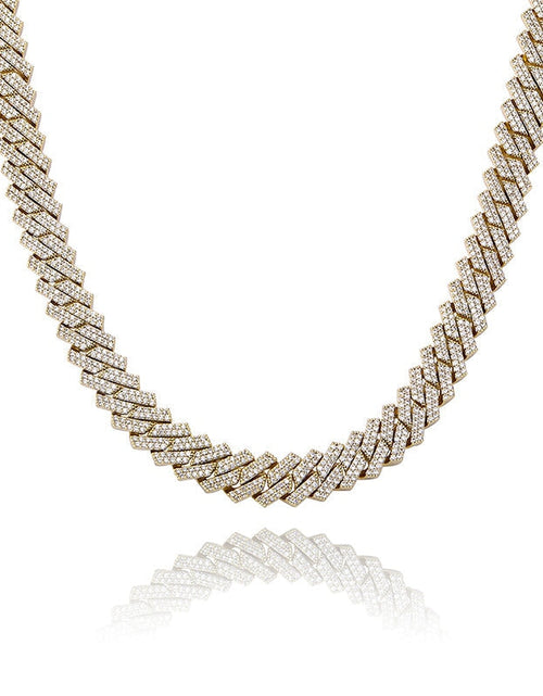 Load image into Gallery viewer, The Stunning Moment III® - 14mm Iced Out Diamond Prong Link Cuban Choker Chain in 14K Gold by Bling Proud | Urban Jewelry Online Store
