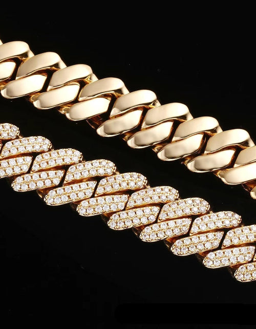 Load image into Gallery viewer, The Stunning Moment II® - 13mm Iced Diamond Prong Link Cuban Choker Chain in 14K Gold by Bling Proud | Urban Jewelry Online Store
