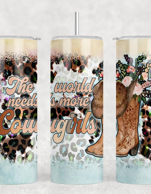 Load image into Gallery viewer, The World Needs More Cowgirls|Skinny Tumbler|Optional Bluetooth Speaker| Speaker Color Varies by Rowdy Ridge Co

