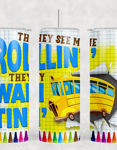 Load image into Gallery viewer, They See Me Rollin Bus Driver - 20 oz Steel Skinny Tumbler - Optional Blue Tooth Speaker - Speaker Color will Vary by Rowdy Ridge Co
