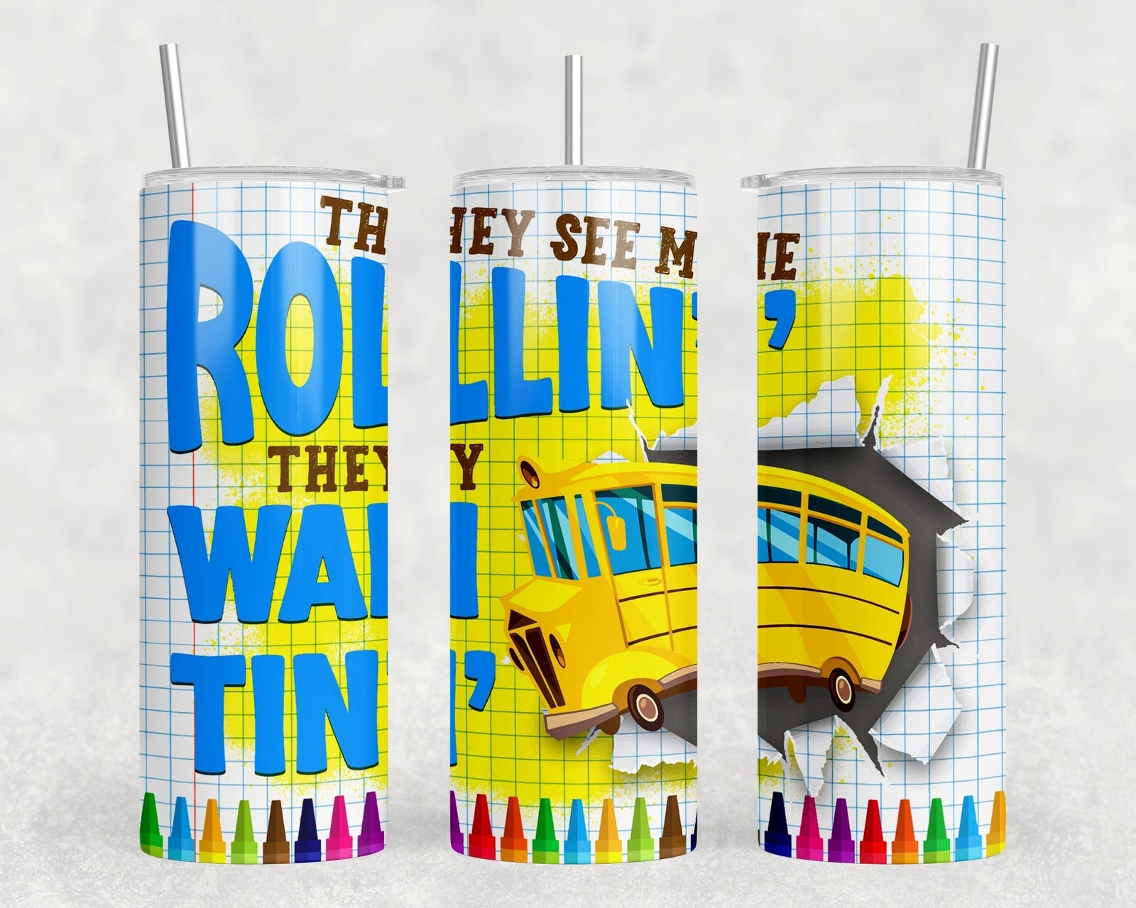 They See Me Rollin Bus Driver - 20 oz Steel Skinny Tumbler - Optional Blue Tooth Speaker - Speaker Color will Vary by Rowdy Ridge Co