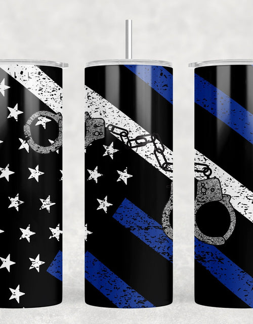 Load image into Gallery viewer, Thin Blue Line  - 20 oz Steel Skinny Tumbler - Optional Blue Tooth Speaker - Speaker Color will Vary by Rowdy Ridge Co
