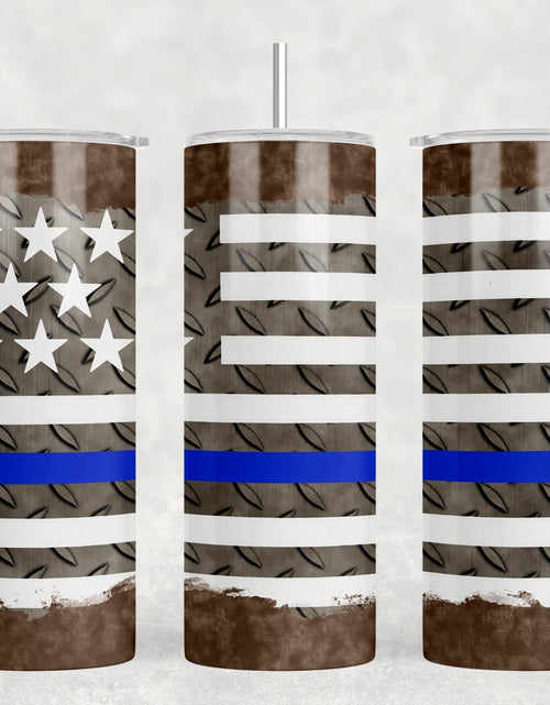Load image into Gallery viewer, Thin Blue Line |Skinny Tumbler|Optional Bluetooth Speaker| Speaker Color Varies by Rowdy Ridge Co
