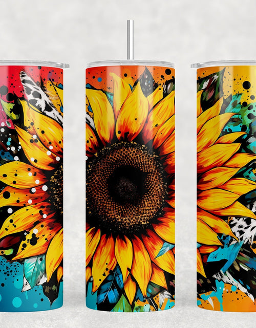 Load image into Gallery viewer, Tie Dye Sunflower|Skinny Tumbler|Optional Bluetooth Speaker| Speaker Color Varies by Rowdy Ridge Co
