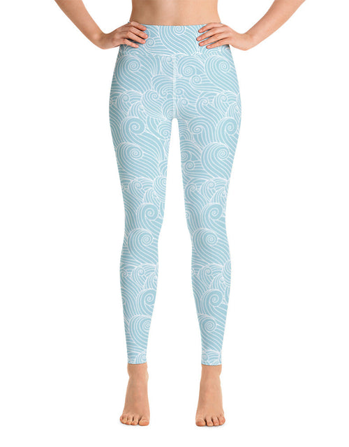 Load image into Gallery viewer, Women's Blue Ocean Swirl Yoga Leggings by Tropical Seas Clothing

