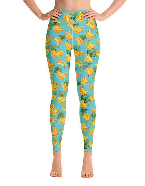 Load image into Gallery viewer, Women's Tropical Banana Mania Yoga Leggings by Tropical Seas Clothing
