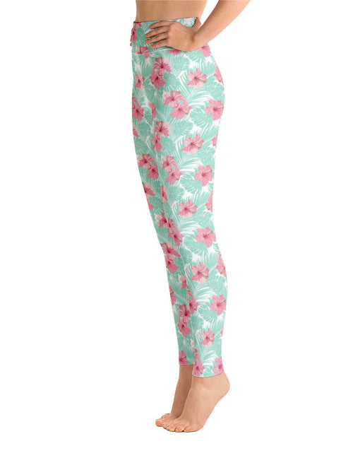 Load image into Gallery viewer, Women's Tropical Island Floral Yoga Leggings by Tropical Seas Clothing

