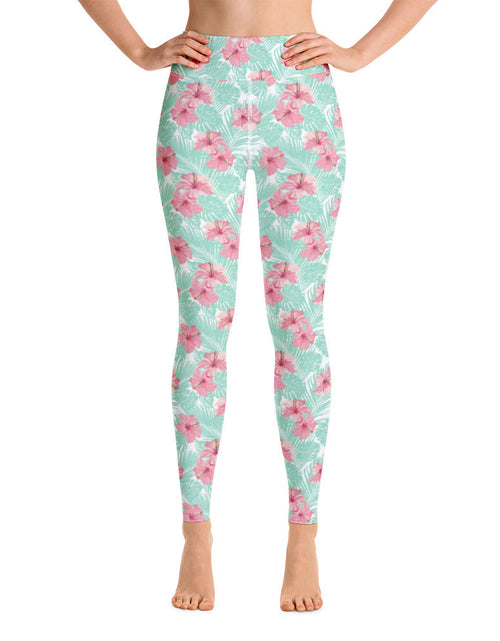Load image into Gallery viewer, Women's Tropical Island Floral Yoga Leggings by Tropical Seas Clothing
