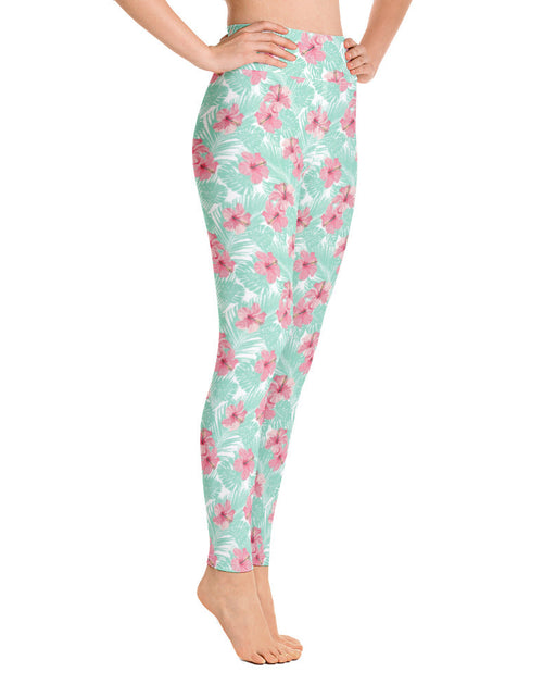 Load image into Gallery viewer, Women's Tropical Island Floral Yoga Leggings by Tropical Seas Clothing
