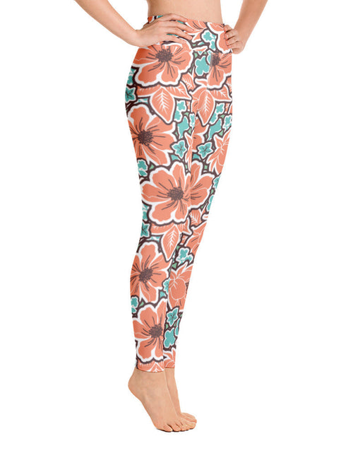 Load image into Gallery viewer, Women's Tropical Red Floral Yoga Leggings by Tropical Seas Clothing
