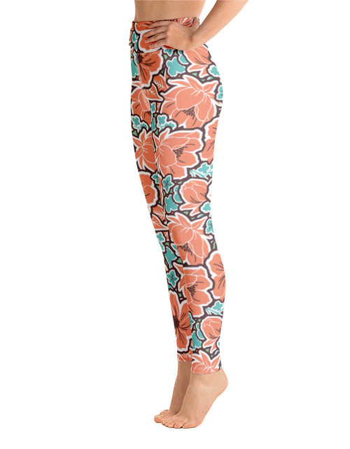 Load image into Gallery viewer, Women's Tropical Red Floral Yoga Leggings by Tropical Seas Clothing
