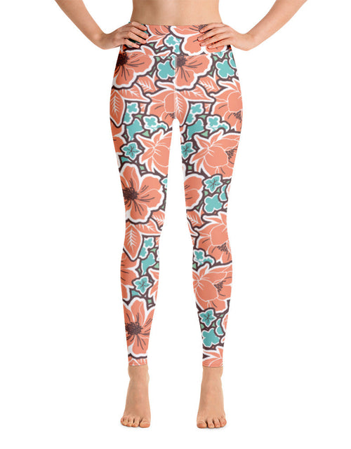 Load image into Gallery viewer, Women's Tropical Red Floral Yoga Leggings by Tropical Seas Clothing
