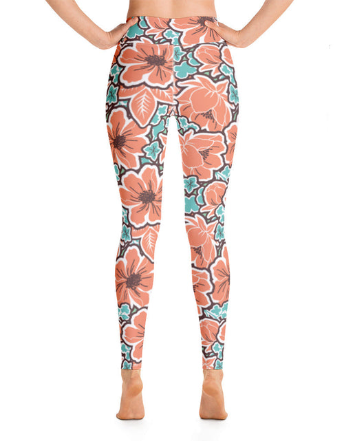 Load image into Gallery viewer, Women's Tropical Red Floral Yoga Leggings by Tropical Seas Clothing
