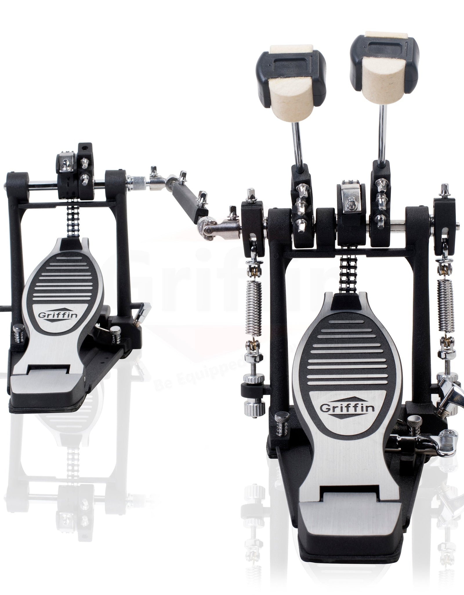 Deluxe Double Kick Drum Pedal for Bass Drum by GRIFFIN - Twin Set Foot Pedal - Quad Sided Beater by GeekStands.com
