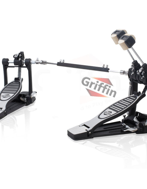 Load image into Gallery viewer, Deluxe Double Kick Drum Pedal for Bass Drum by GRIFFIN - Twin Set Foot Pedal - Quad Sided Beater by GeekStands.com
