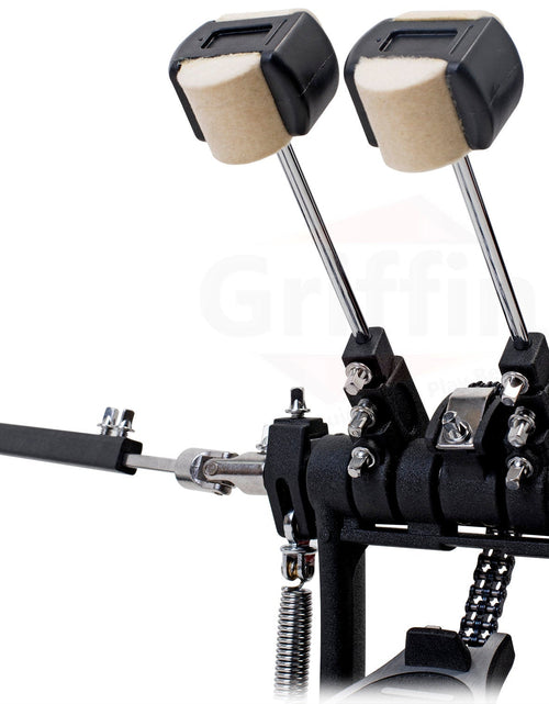 Load image into Gallery viewer, Deluxe Double Kick Drum Pedal for Bass Drum by GRIFFIN - Twin Set Foot Pedal - Quad Sided Beater by GeekStands.com
