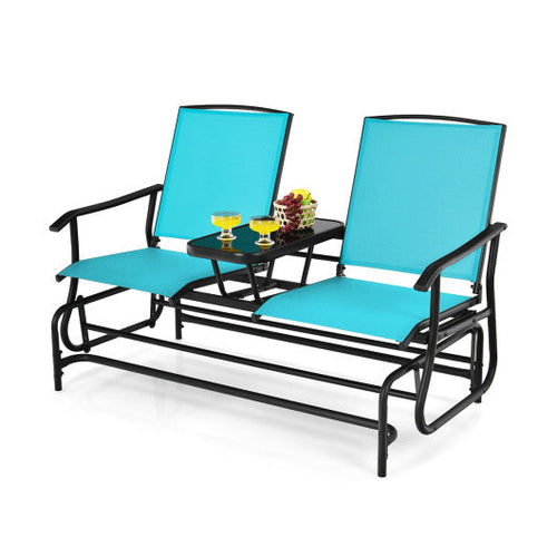 Load image into Gallery viewer, 2-Person Double Rocking Loveseat with Mesh Fabric and Center Tempered Glass Table-Turquoise
