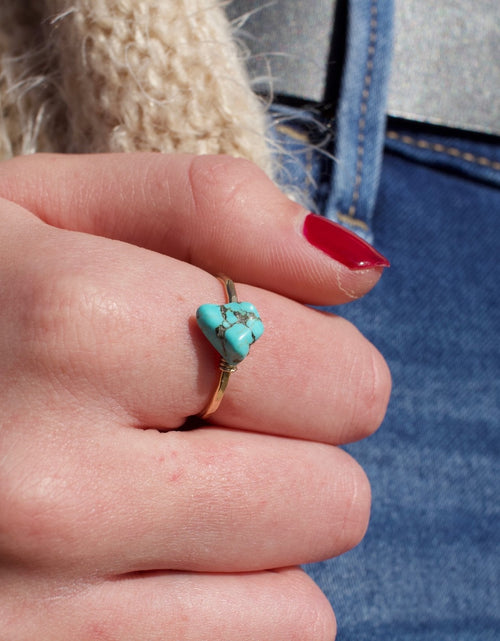 Load image into Gallery viewer, Dainty Hammered Turquoise Ring by Toasted Jewelry
