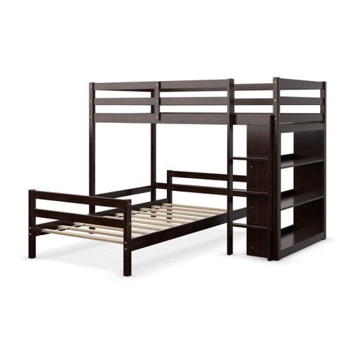 Load image into Gallery viewer, Twin Over Twin Loft Bunk Bed with Bookcase-Dark Brown
