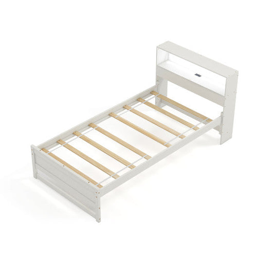 Load image into Gallery viewer, Twin Size Bed Frame with Storage Headboard and Charging Station-White
