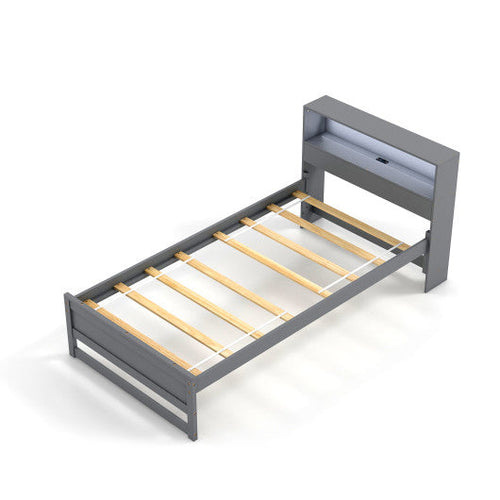 Load image into Gallery viewer, Twin Size Bed Frame with Storage Headboard and Charging Station-Gray
