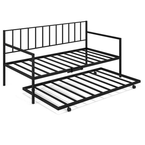 Load image into Gallery viewer, Twin Size Daybed and Trundle Frame Set Trundle Bedframe-Black
