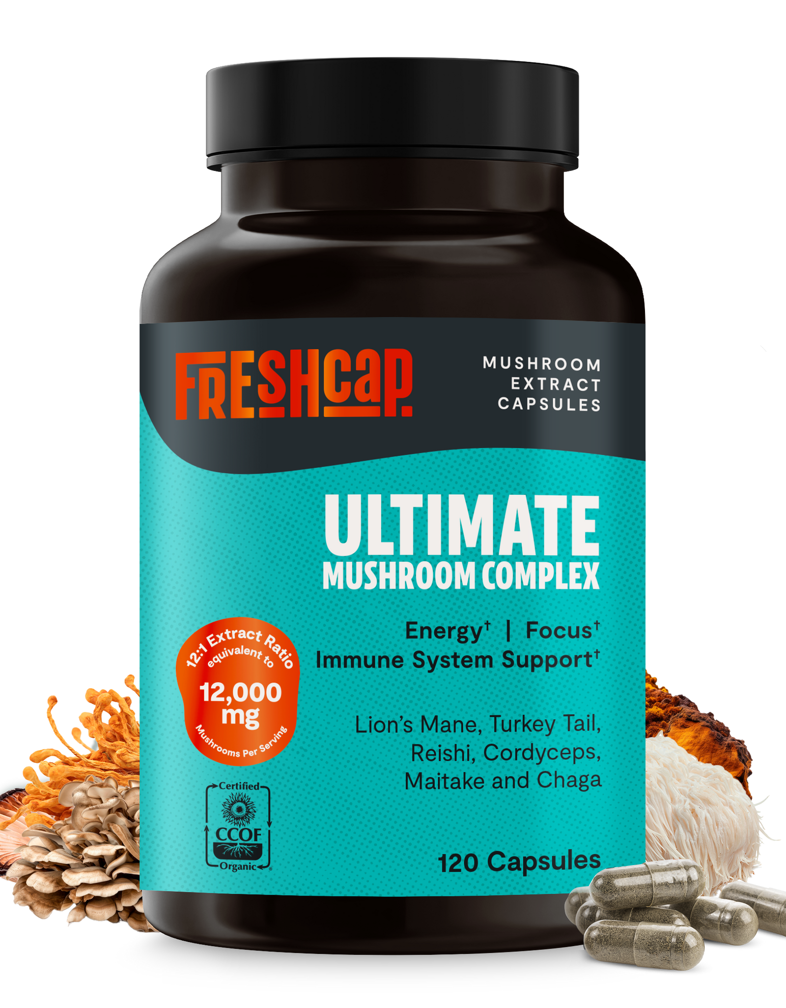 Organic Mushroom Complex Supplement Capsules