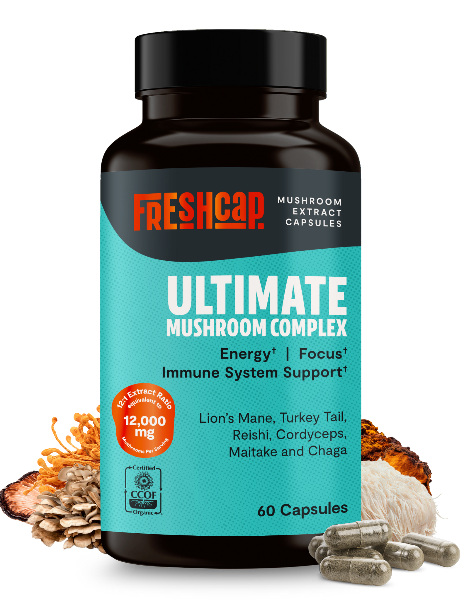 Organic Mushroom Complex Supplement Capsules
