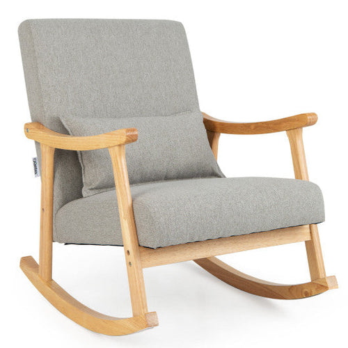 Load image into Gallery viewer, Upholstered Rocking Chair with Pillow and Rubber Wood Frame-Gray
