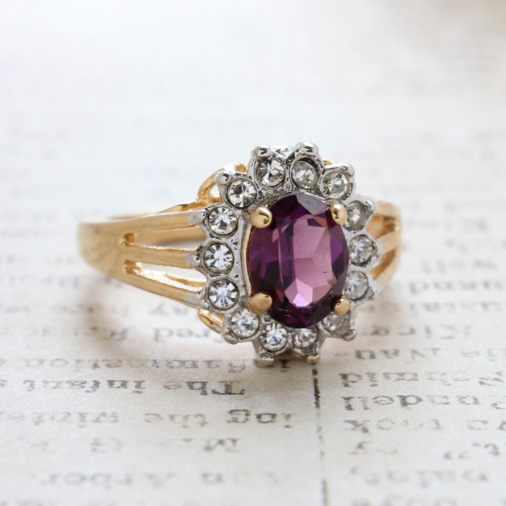 Vintage Jewelry Genuine Stone or Crystal Surrounded by Clear Austrian Crystals Ring Made in the USA by PVD Vintage Jewelry