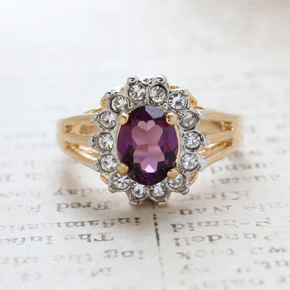 Vintage Jewelry Genuine Stone or Crystal Surrounded by Clear Austrian Crystals Ring Made in the USA by PVD Vintage Jewelry