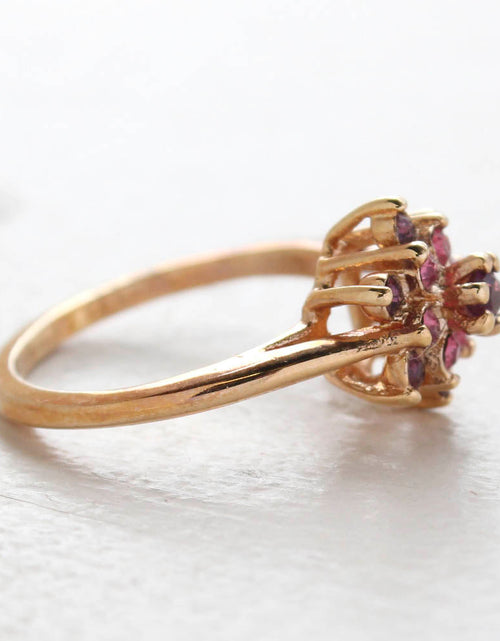 Load image into Gallery viewer, Vintage Rose and Amethyst Austrian Crystal Star Ring 18k Yellow Gold Electroplate Made in the USA by PVD Vintage Jewelry
