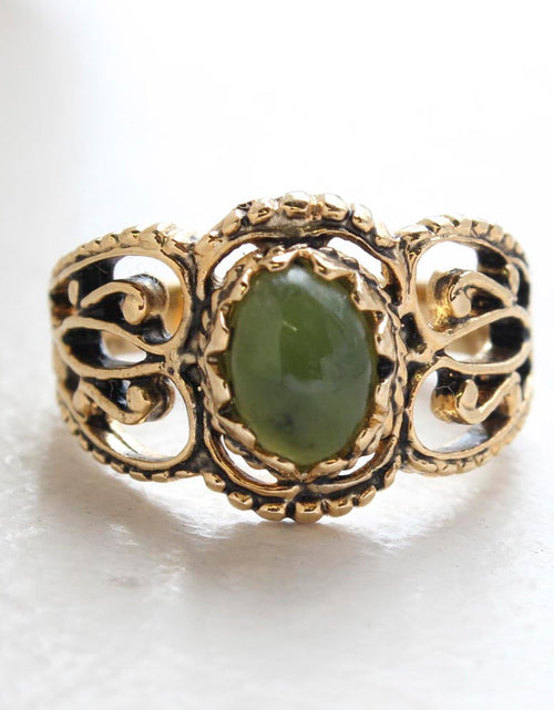 Load image into Gallery viewer, Vintage Jewelry Genuine Jade Ring Antiqued 18kt Yellow Gold Electroplated Made in the USA by PVD Vintage Jewelry
