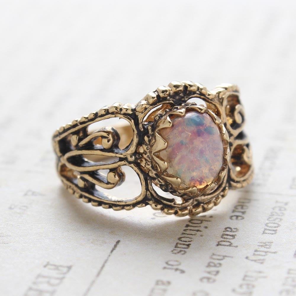 Vintage Jewelry Genuine Jade Ring Antiqued 18kt Yellow Gold Electroplated Made in the USA by PVD Vintage Jewelry