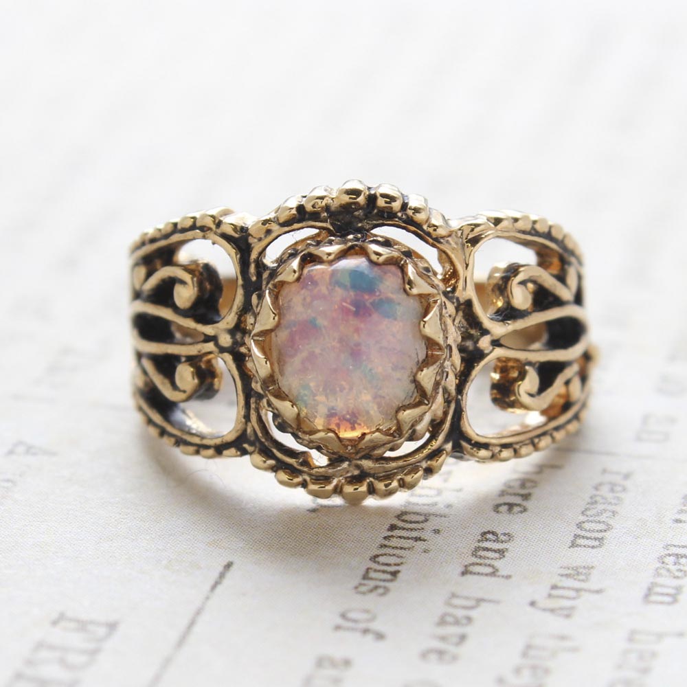 Vintage Jewelry Genuine Jade Ring Antiqued 18kt Yellow Gold Electroplated Made in the USA by PVD Vintage Jewelry