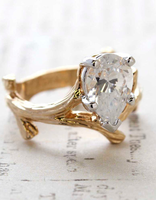 Load image into Gallery viewer, Vintage Ring Genuine Opal 18k Yellow Gold Electroplate Twig Style Band Ring made in the USA by PVD Vintage Jewelry
