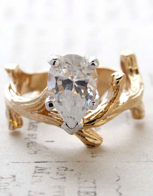 Load image into Gallery viewer, Vintage Ring Genuine Opal 18k Yellow Gold Electroplate Twig Style Band Ring made in the USA by PVD Vintage Jewelry
