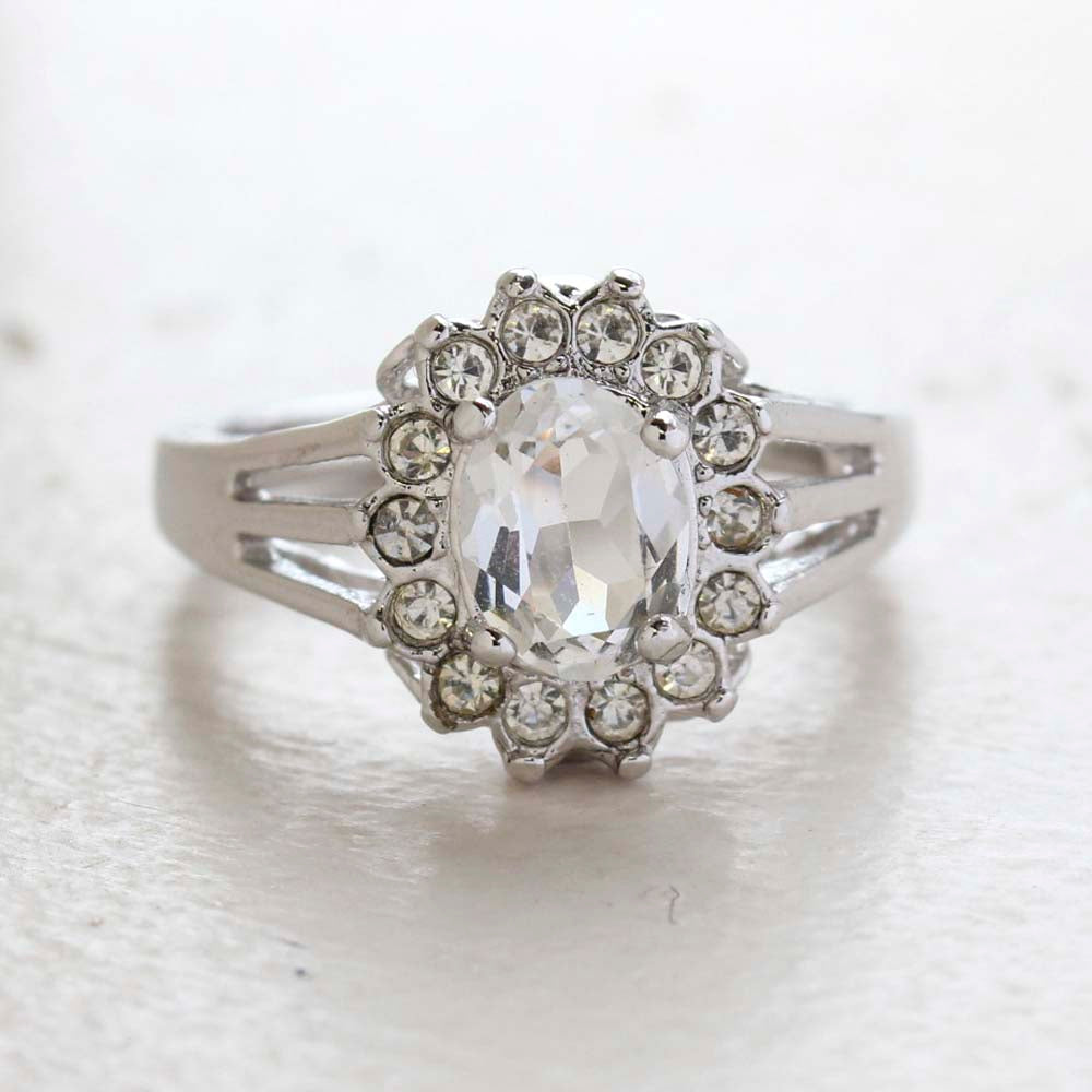 Vintage Jewelry Genuine Stone or Crystal Surrounded by Clear Austrian Crystals Ring Made in the USA by PVD Vintage Jewelry