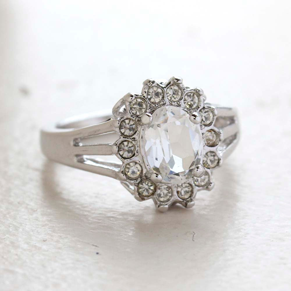 Vintage Jewelry Genuine Stone or Crystal Surrounded by Clear Austrian Crystals Ring Made in the USA by PVD Vintage Jewelry