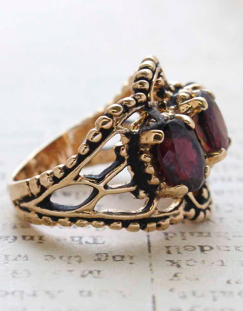 Load image into Gallery viewer, Vintage Ring Austrian Crystal Cocktail Ring Antique 18k Gold Womans Jewelry by PVD Vintage Jewelry
