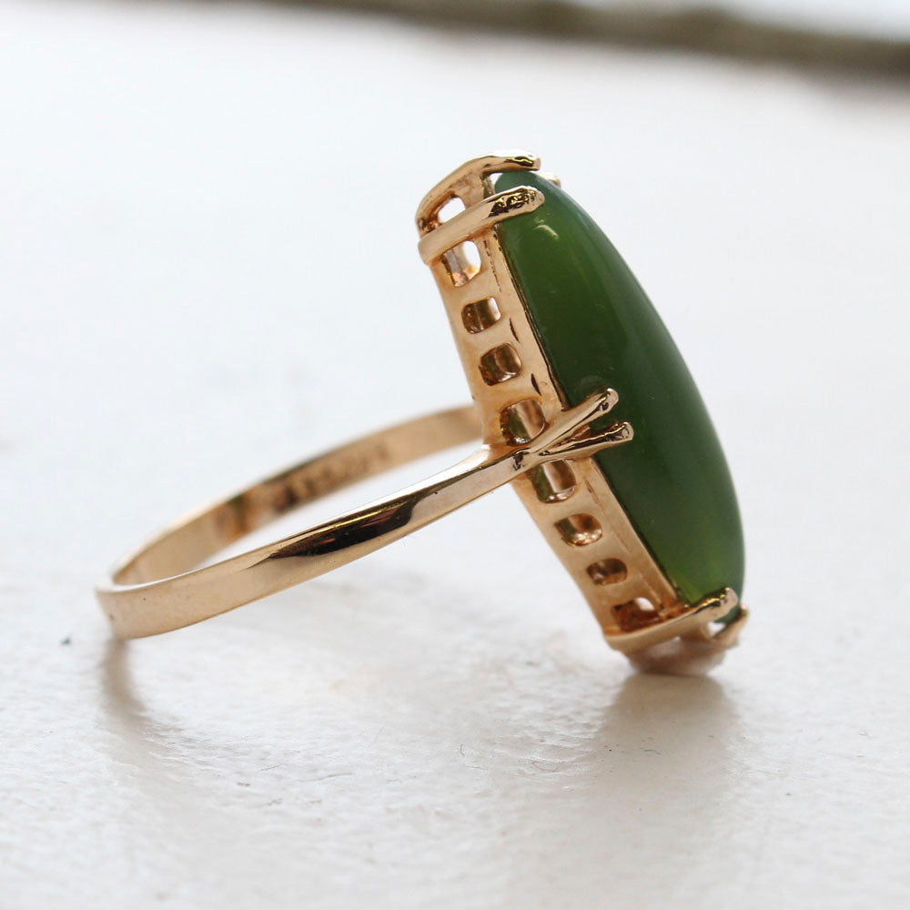 Vintage Genuine Jade Ring 18k Yellow Gold Electroplated Made in the USA by PVD Vintage Jewelry