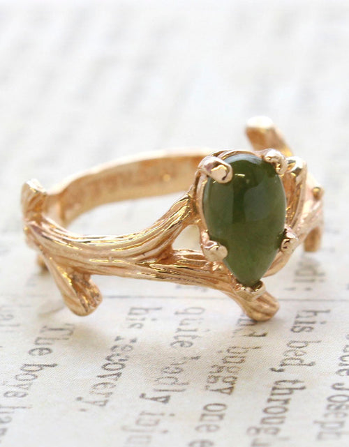 Load image into Gallery viewer, Vintage Ring Genuine Opal 18k Yellow Gold Electroplate Twig Style Band Ring made in the USA by PVD Vintage Jewelry
