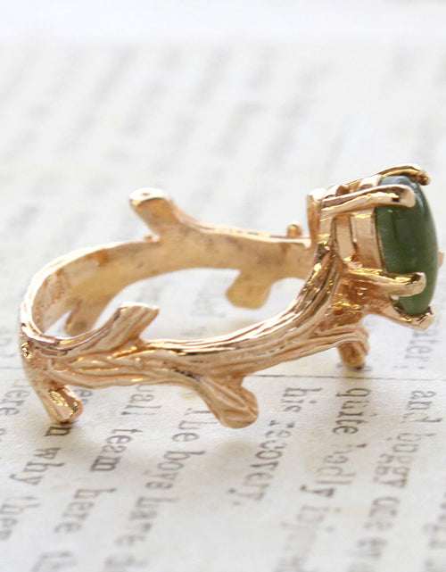 Load image into Gallery viewer, Vintage Ring Genuine Opal 18k Yellow Gold Electroplate Twig Style Band Ring made in the USA by PVD Vintage Jewelry
